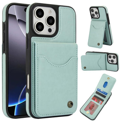 For iPhone 16 Pro AwQuer Vertical Flip Card Bag Holder Leather Phone Case(Green) - iPhone 16 Pro Cases by Awquer | Online Shopping UK | buy2fix