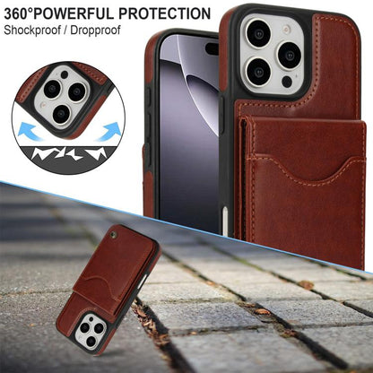 For iPhone 16 Pro AwQuer Vertical Flip Card Bag Holder Leather Phone Case(Brown) - iPhone 16 Pro Cases by Awquer | Online Shopping UK | buy2fix