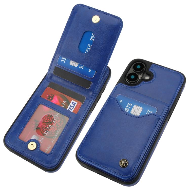 For iPhone 16 AwQuer Vertical Flip Card Bag Holder Leather Phone Case(Blue) - iPhone 16 Cases by Awquer | Online Shopping UK | buy2fix