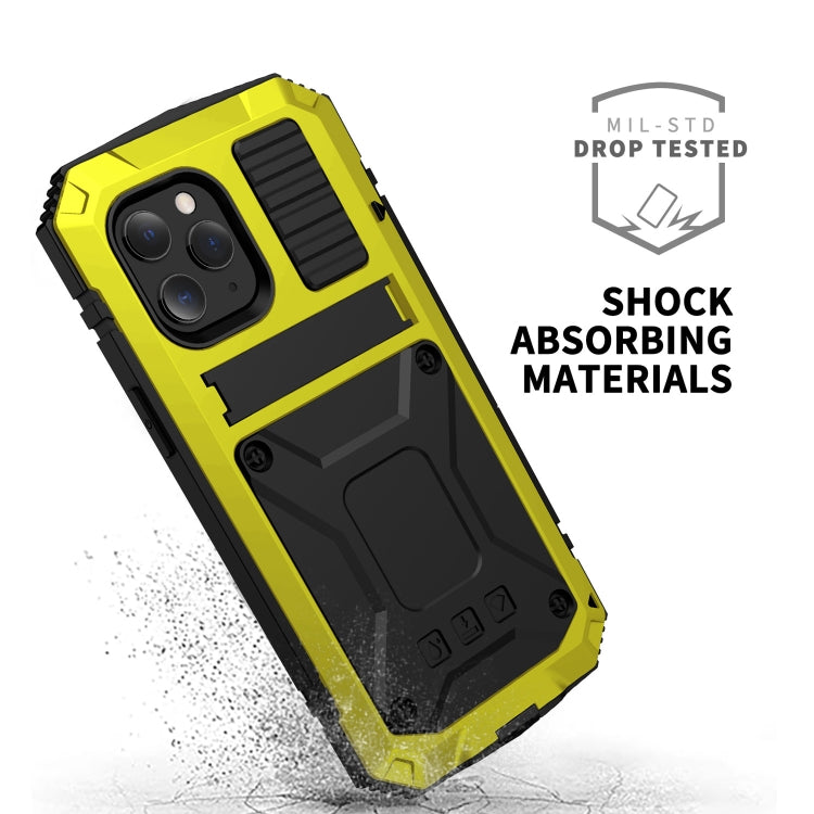 For iPhone 12 Pro Max R-JUST Shockproof Waterproof Dust-proof Metal + Silicone Protective Case with Holder(Yellow) - iPhone 12 Pro Max Cases by R-JUST | Online Shopping UK | buy2fix