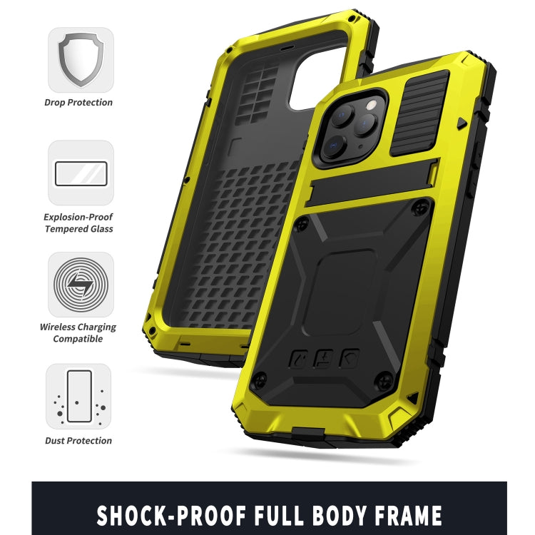 For iPhone 12 Pro Max R-JUST Shockproof Waterproof Dust-proof Metal + Silicone Protective Case with Holder(Yellow) - iPhone 12 Pro Max Cases by R-JUST | Online Shopping UK | buy2fix