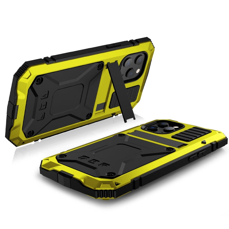 For iPhone 12 Pro Max R-JUST Shockproof Waterproof Dust-proof Metal + Silicone Protective Case with Holder(Yellow) - iPhone 12 Pro Max Cases by R-JUST | Online Shopping UK | buy2fix