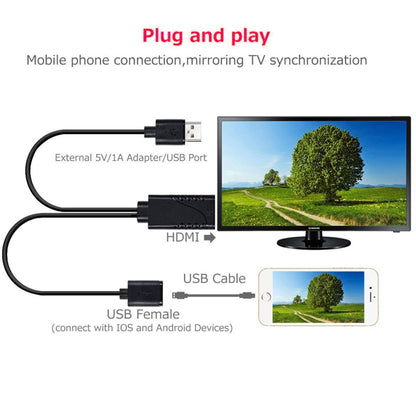 1080P USB 2.0 Male + USB 2.0 Female to HDMI HDTV AV Adapter Cable for iPhone / iPad, Android Smartphones(Black) - Video & Audio Cable by buy2fix | Online Shopping UK | buy2fix