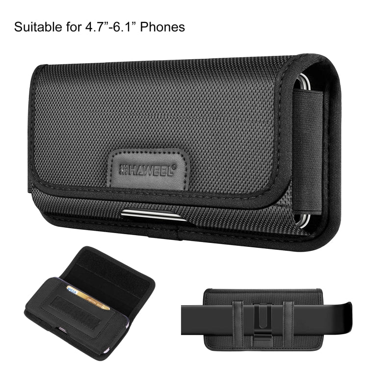 HAWEEL 4.7-6.1 inch Nylon Cloth Phone Belt Clip Horizontal Carrying Pouch with Card Slot (Black) -  by HAWEEL | Online Shopping UK | buy2fix