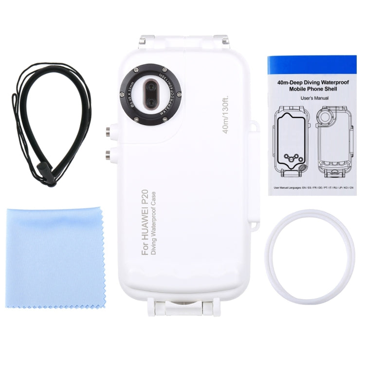 HAWEEL 40m/130ft Waterproof Diving Case for Huawei P20, Photo Video Taking Underwater Housing Cover(White) - Huawei Cases by HAWEEL | Online Shopping UK | buy2fix