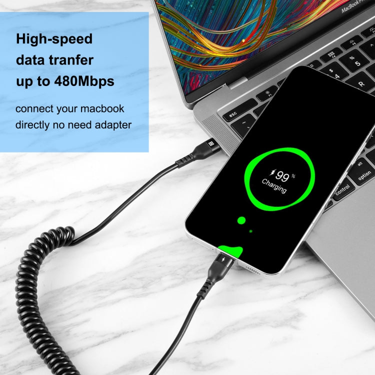 HAWEEL 2m 5A USB-C / Type-C to USB-C / Type-C Retractable Coiled PD Fast Charging Cable - USB-C & Type-C Cable by HAWEEL | Online Shopping UK | buy2fix