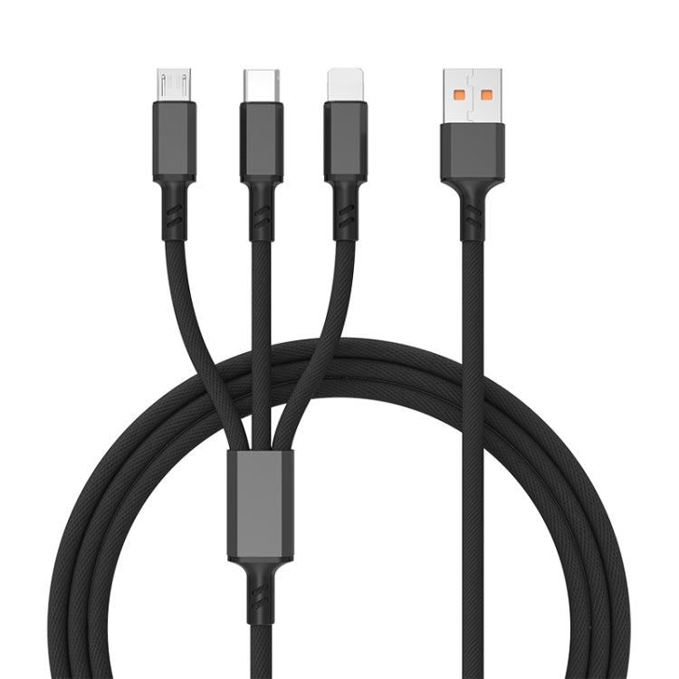 Braided 3A 3 in 1 USB to Type-C / 8 Pin / Micro USB Fast Charging Cable, Cable Length: 1.2m(Black) - Multifunction Cable by buy2fix | Online Shopping UK | buy2fix