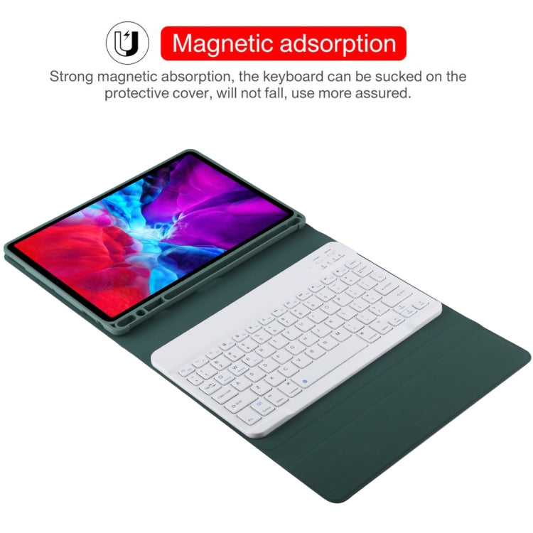 TG11B Detachable Bluetooth White Keyboard + Microfiber Leather Tablet Case for iPad Pro 11 inch (2020), with Pen Slot & Holder (Dark Green) - For iPad Pro by buy2fix | Online Shopping UK | buy2fix