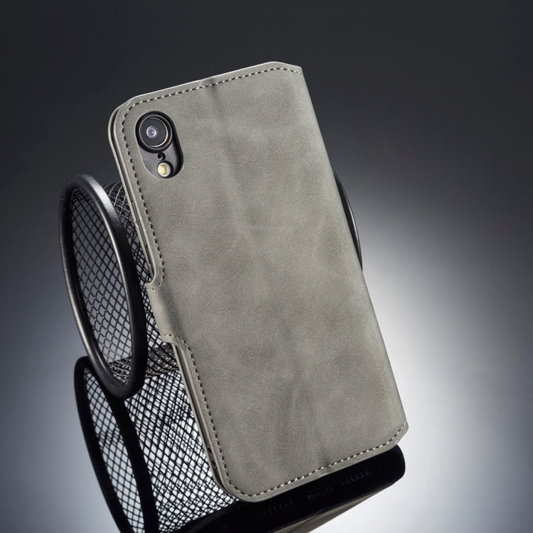 For iPhone XR DG.MING Retro Oil Side Horizontal Flip Case with Holder & Card Slots & Wallet (Grey) - More iPhone Cases by DG.MING | Online Shopping UK | buy2fix