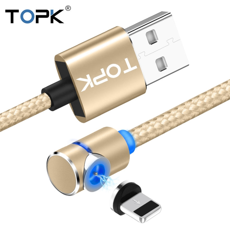 TOPK AM30 2m 2.4A Max USB to 8 Pin 90 Degree Elbow Magnetic Charging Cable with LED Indicator(Gold) - Charging Cable & Head by TOPK | Online Shopping UK | buy2fix