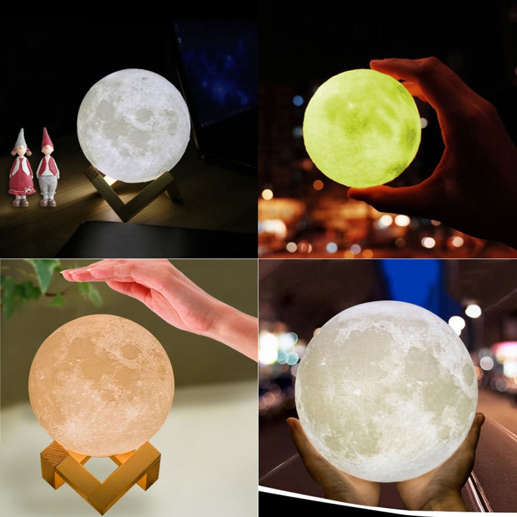 8cm Touch Control 3D Print Moon Lamp , USB Charging 16-color Changing LED Energy-saving Night Light with Wooden Holder Base & Remote Control - Night Lights by buy2fix | Online Shopping UK | buy2fix