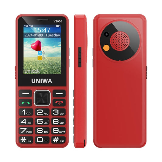 UNIWA V2000 Elder Keypad Phone, 2.4 inch Unisoc T107, 1700mAh Battery, LED Flashlight, SOS, Network: 4G, UK Plug (Red) - UNIWA by UNIWA | Online Shopping UK | buy2fix