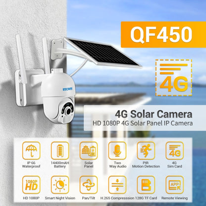 ESCAM QF450 HD 1080P 4G EU Version Solar Powered IP Camera with 32G Memory, Support Two-way Audio & PIR Motion Detection & Night Vision & TF Card - Dome Camera by ESCAM | Online Shopping UK | buy2fix