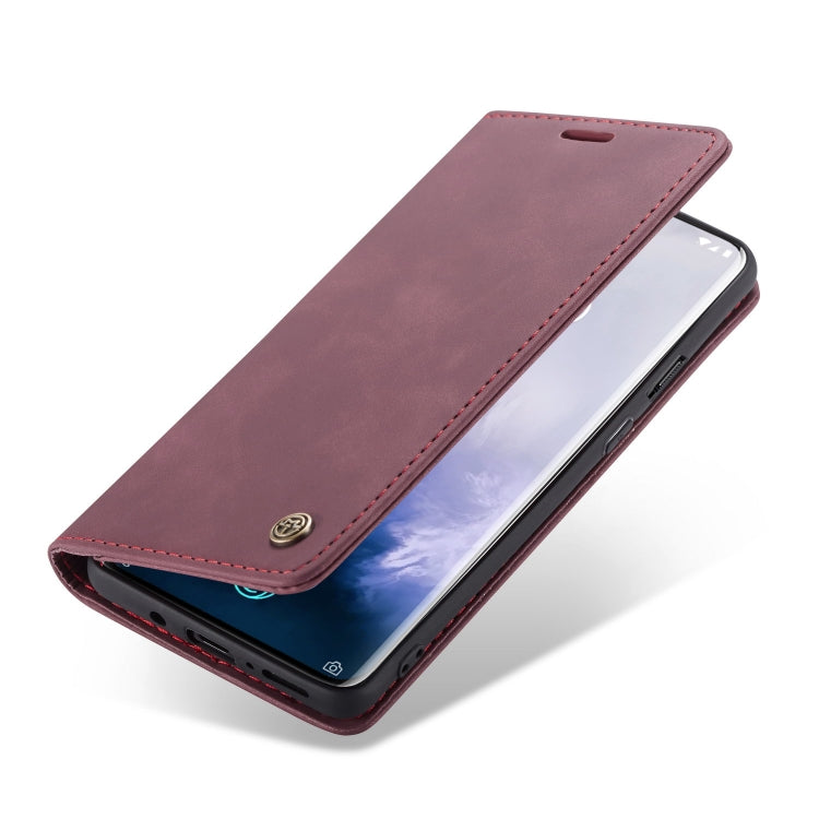 CaseMe-013 Multifunctional Retro Frosted Horizontal Flip Leather Case for OnePlus 7 Pro, with Card Slot & Holder & Zipper Wallet & Photo Frame(Wine Red) - OnePlus Cases by CaseMe | Online Shopping UK | buy2fix