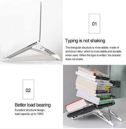 Aluminum Alloy Laptop Height Extender Holder Stand Folding Portable Computer Heat Dissipation Bracket, Size: 24.5x3.3x2.8cm (White) - MacBook Holder by buy2fix | Online Shopping UK | buy2fix