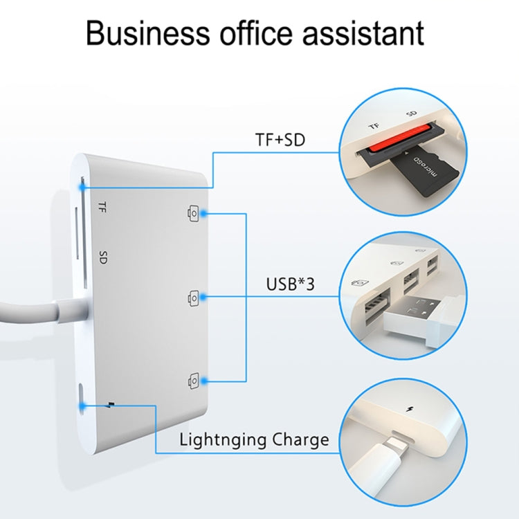 6 in 1 8 Pin Male to 3 USB + TF / SD Card Slot + 8 Pin Power Female Adapter - Converter & Adapter by buy2fix | Online Shopping UK | buy2fix