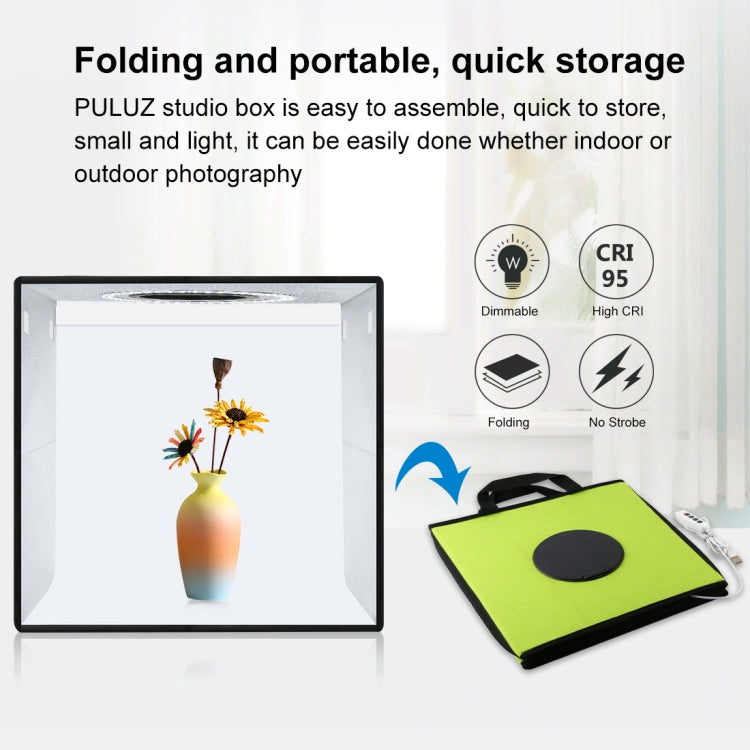 PULUZ 30cm Folding  High 97 CRI Ring Light Photo Lighting Studio Shooting Tent Box Kit with 6 Colors Backdrops (Black, White, Orange, Red, Green, Blue), Unfold Size: 30cm x 30cm x 30cm(Green) -  by PULUZ | Online Shopping UK | buy2fix