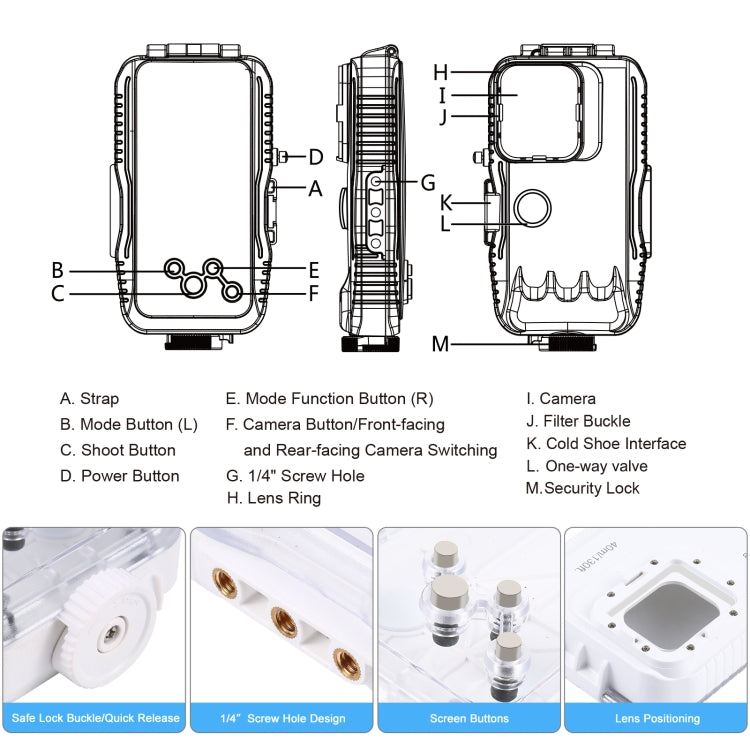 PULUZ 40m/130ft Waterproof Diving Case for iPhone 16 / 15 / 15 Pro / 14 / 14 Pro / 13 / 13 Pro / 12 / 12 Pro, with One-way Valve Photo Video Taking Underwater Housing Cover(White) - iPhone 14 Cases by PULUZ | Online Shopping UK | buy2fix