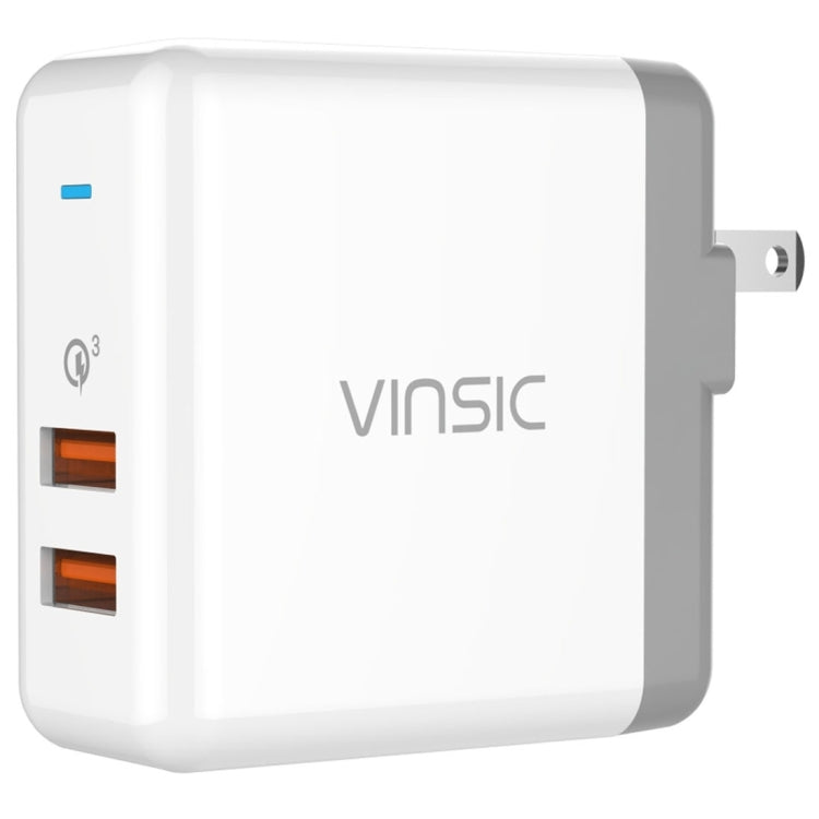 Vinsic 36W Portable Dual-Port Quick Charger 3.0 Dual-Port USB Wall Charger Travel Adapter, For iPhone/iPad, Galaxy S7/S6/Edge/Plus, Mi5 etc, US Plug - USB Charger by VINSIC | Online Shopping UK | buy2fix