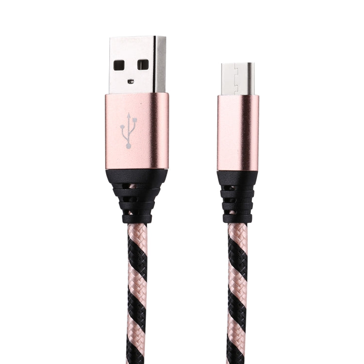 1m USB to USB-C / Type-C Nylon Weave Style Data Sync Charging Cable(Rose Gold) - USB-C & Type-C Cable by buy2fix | Online Shopping UK | buy2fix