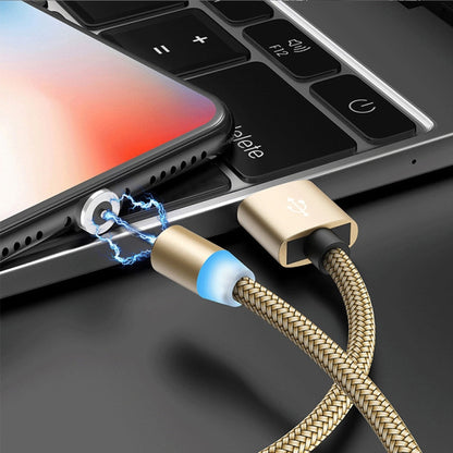 2 in 1 USB to 8 Pin + Micro USB Magnetic Metal Interface Nylon Braided Charging Cable, Length: 1m(Gold) - Charging Cable & Head by buy2fix | Online Shopping UK | buy2fix