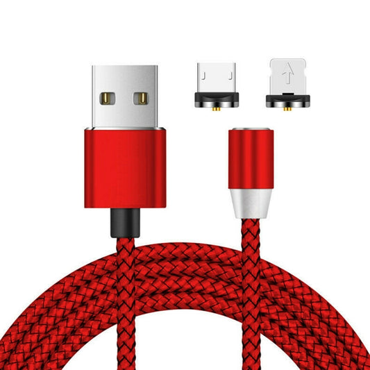 2 in 1 USB to 8 Pin + Micro USB Magnetic Metal Interface Nylon Braided Charging Cable, Length: 1m(Red) - Charging Cable & Head by buy2fix | Online Shopping UK | buy2fix