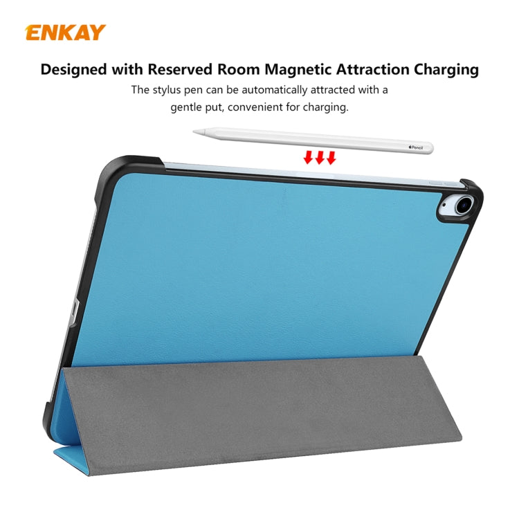 For iPad Air 11 2024 / Pro 11 2018 / Air 10.9 2022 ENKAY 3-folding Plastic Leather Smart Tablet Case(Light Blue) - iPad Air (2022) / (2020) 10.9 Cases by ENKAY | Online Shopping UK | buy2fix