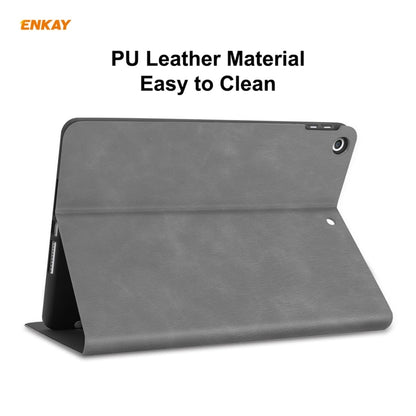 For iPad 10.2 2021 / 2020 / 2019 ENKAY ENK-8023 Cow Texture PU Leather + TPU Smart Case with Pen Slot(Grey) - iPad 10.2 Cases by ENKAY | Online Shopping UK | buy2fix