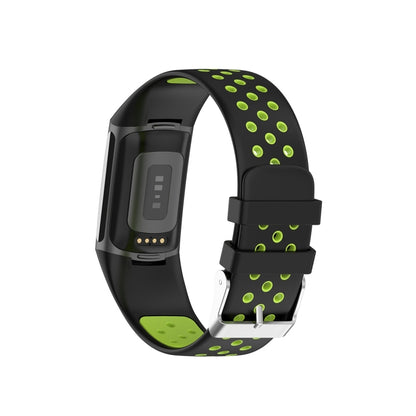 For Fitbit Charge 5 Double Color Metal Buckle Hole Silicone Watch Band(Black Green) - Watch Bands by buy2fix | Online Shopping UK | buy2fix