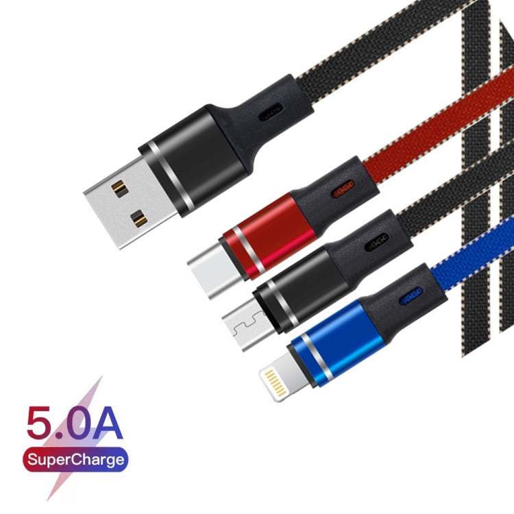 XJ-76 40W 5A 3 in 1 USB to 8 Pin + Type-C + Micro USB Super Flash Charging Cable, Length: 1.18m(Colour) - Multifunction Cable by buy2fix | Online Shopping UK | buy2fix