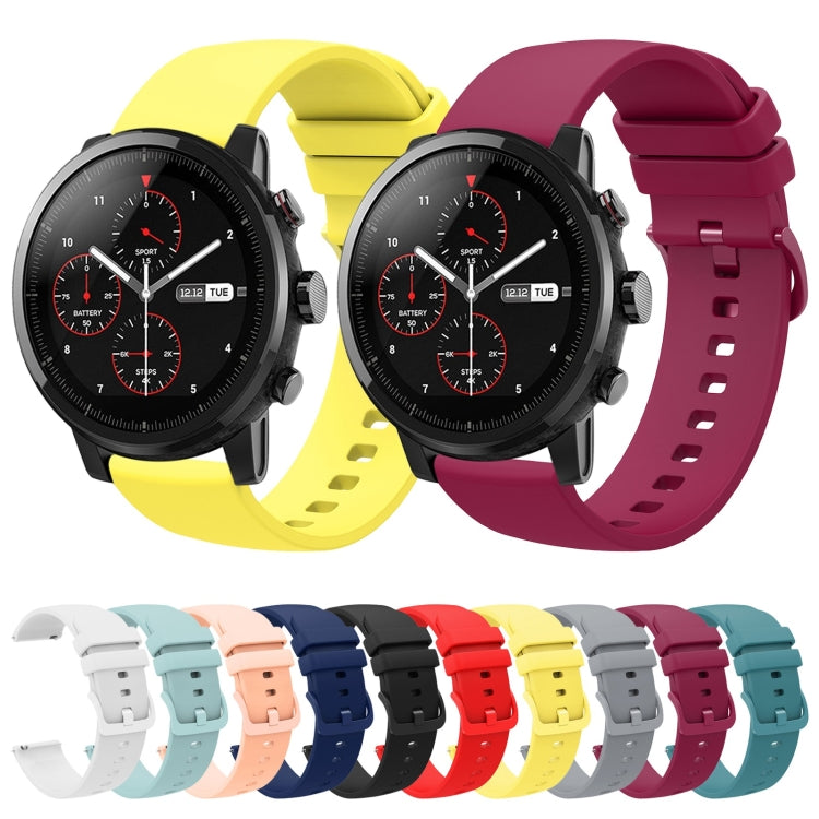 For Amazfit Stratos 22mm Solid Color Soft Silicone Watch Band(Wine Red) - Watch Bands by buy2fix | Online Shopping UK | buy2fix