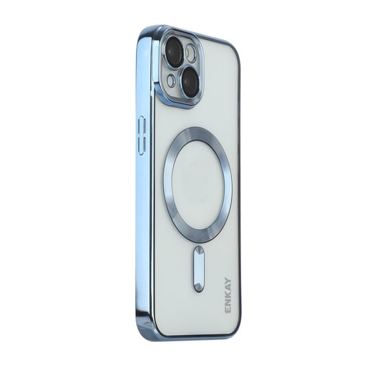 For iPhone 14 Plus ENKAY Electroplated MagSafe Shockproof TPU Phone Case with Lens Film(Light Blue) - iPhone 14 Plus Cases by ENKAY | Online Shopping UK | buy2fix