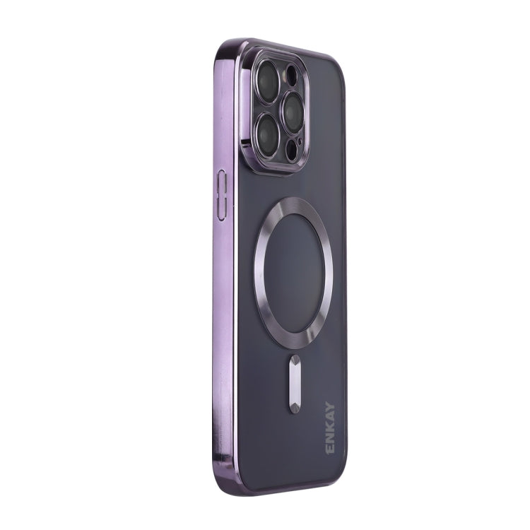 For iPhone 14 Pro Max ENKAY Electroplated MagSafe Shockproof TPU Phone Case with Lens Film(Purple) - iPhone 14 Pro Max Cases by ENKAY | Online Shopping UK | buy2fix