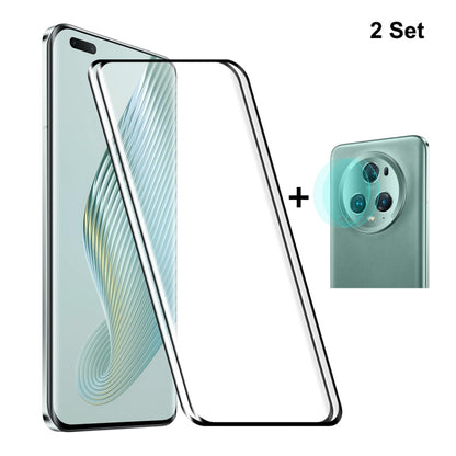 For Honor Magic5 Pro 2pcs ENKAY 0.26mm 3D Hot Bending Tempered Glass Full Film with Lens Film - Honor Tempered Glass by ENKAY | Online Shopping UK | buy2fix