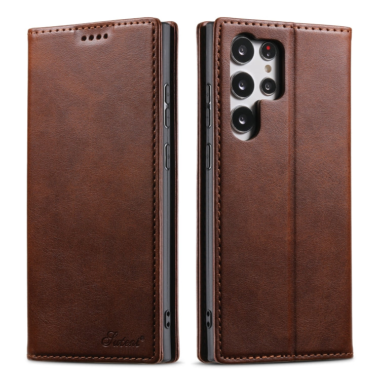 For Samsung Galaxy S23 Ultra 5G Suteni Calf Texture Horizontal Flip Leather Phone Case(Brown) - Galaxy S23 Ultra 5G Cases by Suteni | Online Shopping UK | buy2fix