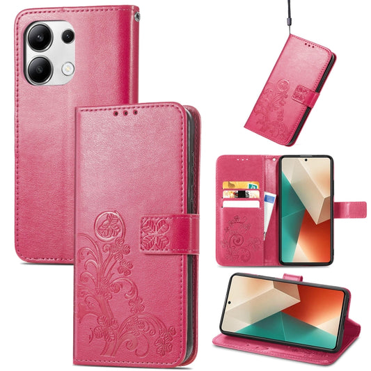 For Xiaomi Redmi Note 13 4G Four-leaf Clasp Embossed Leather Phone Case(Magenta) - Note 13 Cases by buy2fix | Online Shopping UK | buy2fix