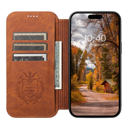 For iPhone 14 Pro Suteni J06 Retro Matte Litchi Texture Leather Magnetic Magsafe Phone Case(Khaki) - iPhone 14 Pro Cases by Suteni | Online Shopping UK | buy2fix