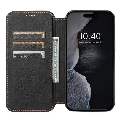 For iPhone 14 Plus Suteni J06 Retro Matte Litchi Texture Leather Magnetic Magsafe Phone Case(Black) - iPhone 14 Plus Cases by Suteni | Online Shopping UK | buy2fix