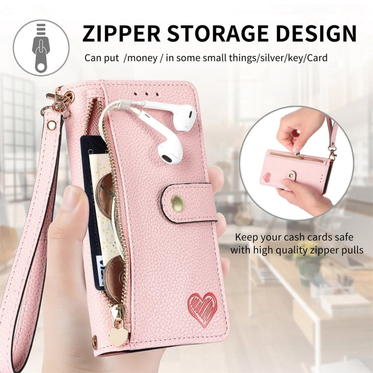 For iPhone 16 Pro Love Zipper Lanyard Leather Phone Case(Pink) - iPhone 16 Pro Cases by buy2fix | Online Shopping UK | buy2fix