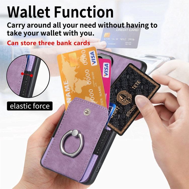 For Samsung Galaxy S25 5G Retro Skin-feel Ring Card Wallet Phone Case(Purple) - Galaxy S25 5G Cases by buy2fix | Online Shopping UK | buy2fix