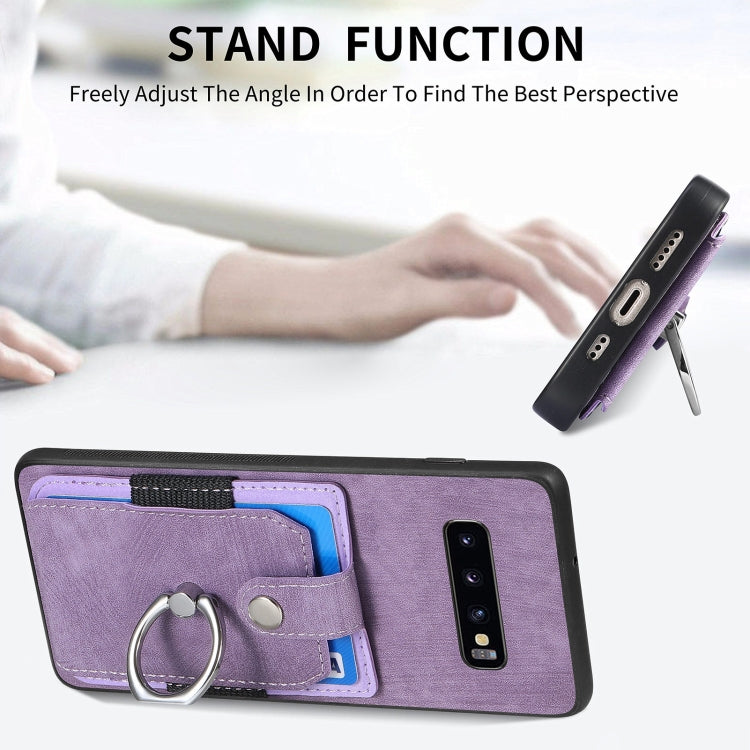 For Samsung Galaxy S25 5G Retro Skin-feel Ring Card Wallet Phone Case(Purple) - Galaxy S25 5G Cases by buy2fix | Online Shopping UK | buy2fix