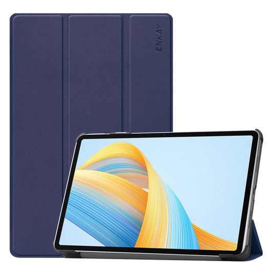 For Honor Pad V8 ENKAY Tri-fold Custer Texture Leather Smart Tablet Case(Dark Blue) - Honor by ENKAY | Online Shopping UK | buy2fix