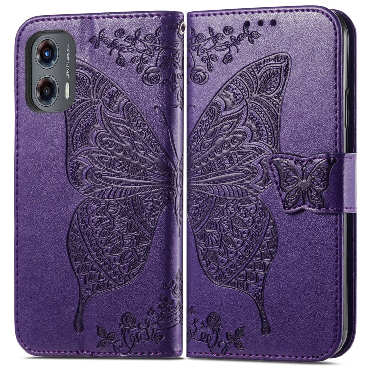 For Motorola Moto G Stylus 5G 2024 Butterfly Love Flower Embossed Leather Phone Case(Dark Purple) - Motorola Cases by buy2fix | Online Shopping UK | buy2fix