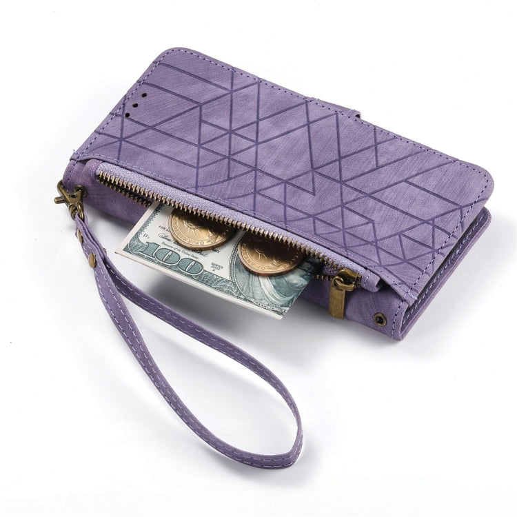 For iPhone 16 Geometric Zipper Wallet Side Buckle Leather Phone Case(Purple) - iPhone 16 Cases by buy2fix | Online Shopping UK | buy2fix