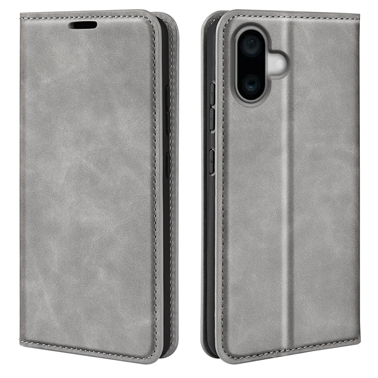 For iPhone 16 Pro Retro-skin  Magnetic Suction Leather Phone Case(Grey) - iPhone 16 Pro Cases by buy2fix | Online Shopping UK | buy2fix