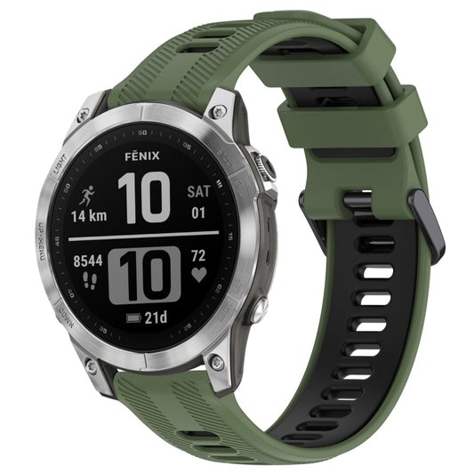 For Garmin Fenix 7 Sports Two-Color Silicone Watch Band(Army Green+Black) - Watch Bands by buy2fix | Online Shopping UK | buy2fix