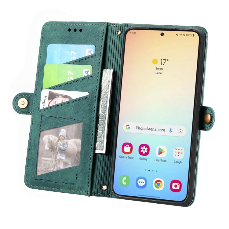 For Samsung Galaxy S25 5G Geometric Zipper Wallet Side Buckle Leather Phone Case(Green) - Galaxy S25 5G Cases by buy2fix | Online Shopping UK | buy2fix