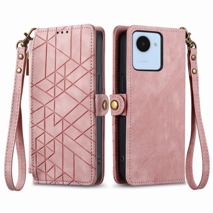 For Realme C53 Geometric Zipper Wallet Side Buckle Leather Phone Case(Pink) - Realme Cases by buy2fix | Online Shopping UK | buy2fix