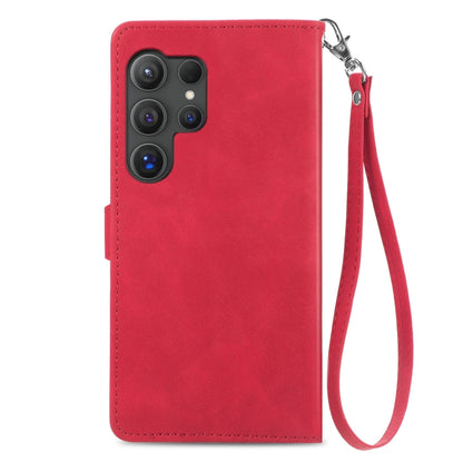 For Samsung Galaxy S24 Ultra 5G Embossed Flower Zipper Leather Phone Case(Red) - Galaxy S24 Ultra 5G Cases by buy2fix | Online Shopping UK | buy2fix