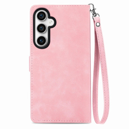 For Samsung Galaxy S23 FE 5G Embossed Flower Zipper Leather Phone Case(Pink) - Galaxy S23 FE 5G Cases by buy2fix | Online Shopping UK | buy2fix